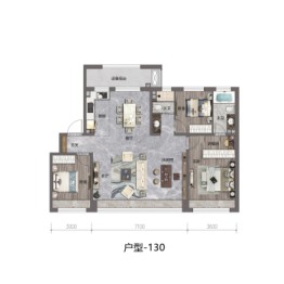 中国铁建·花语天宸3室2厅1厨2卫建面130.00㎡