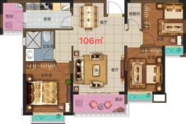 梦想滨江左岸3室2厅1厨1卫建面106.00㎡