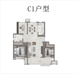 C 户型图建面约105㎡三室两厅一卫