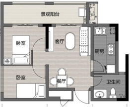 雏扬国际2室1厅1厨1卫建面63.38㎡