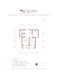 盛紫中央公园2室2厅1厨1卫建面94.43㎡