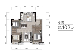 龙湖·樘前3室2厅1厨1卫建面102.00㎡