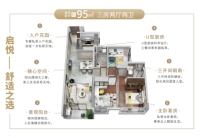 建面约95㎡三房户型图