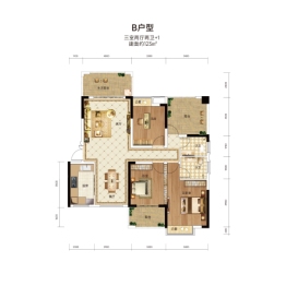 颐昇学府3室2厅1厨2卫建面123.00㎡