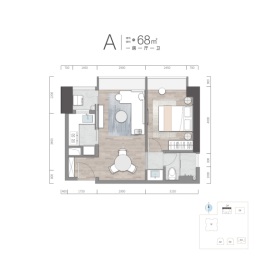 保利天悦1室1厅1厨1卫建面68.00㎡