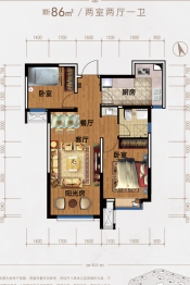 中国铁建悦府2室1厅1厨1卫建面86.00㎡