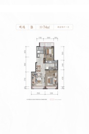 建发·观堂府2室2厅1厨1卫建面74.00㎡