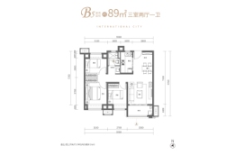 金地国际城3室2厅1厨1卫建面89.00㎡