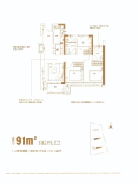 锦天 · 星辰之光3室2厅1厨1卫建面91.00㎡