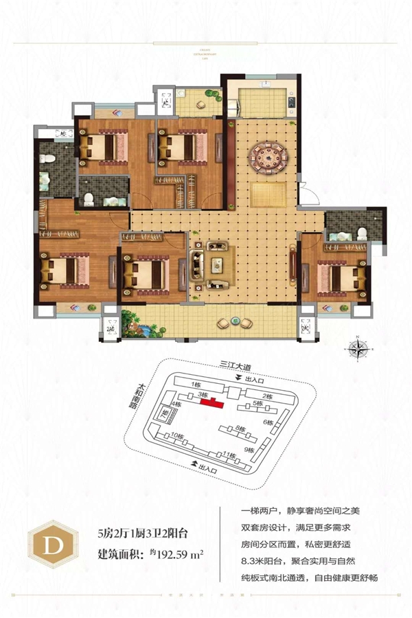 蓝光雅苑户型类别:3居,5居户型面积:125.81平方米-192.