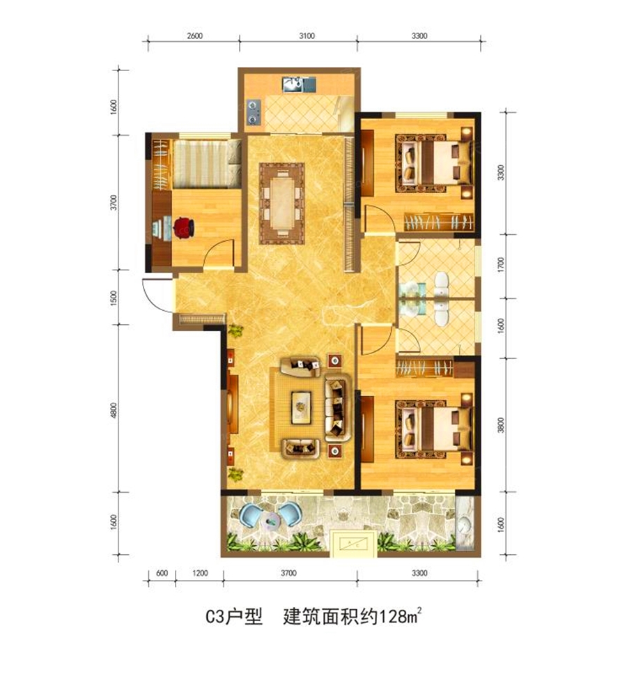 崤山公馆户型类别:3居,4居户型面积:110.00平方米-156.