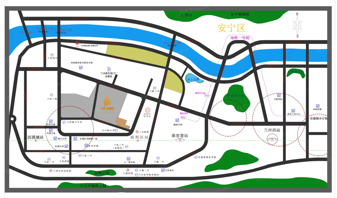 西固区人民医院,兰炼总医院,兰化总医院三所3甲级医院其他:金城公园