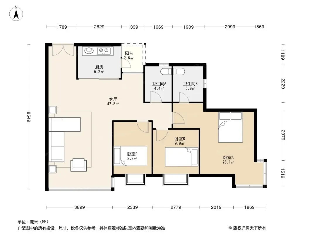 西海湾花园3室1厅2卫1厨户型报告