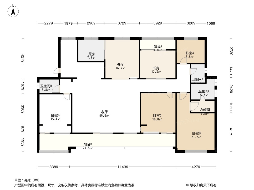 五室零厅户型图图片