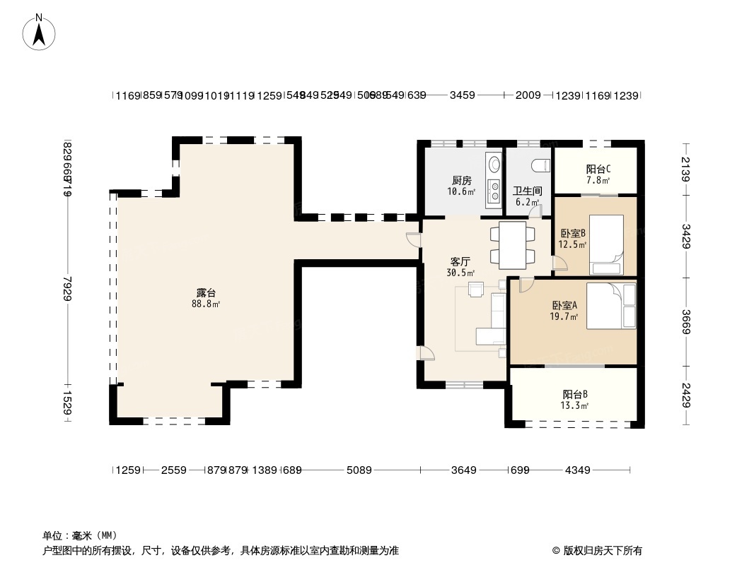 联投花山郡110㎡户型图图片