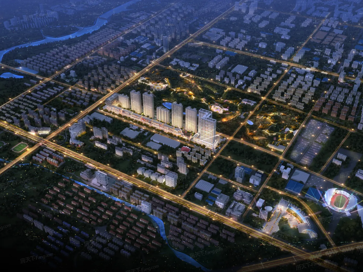 效果图:鸟瞰图夜景