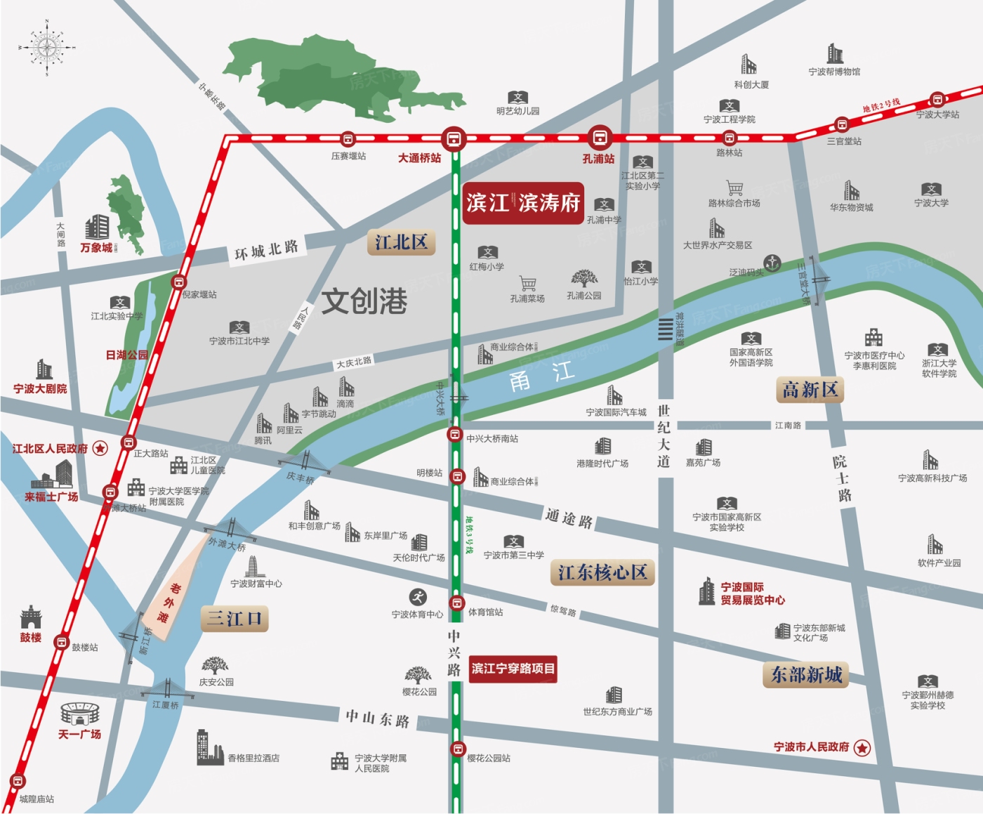 北環高架,中興路,世紀大道,大慶北路,樓盤地址:環城北路東段孔浦中學