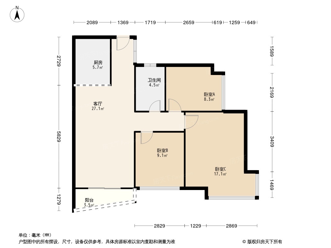 图景嘉园一居室户型图图片