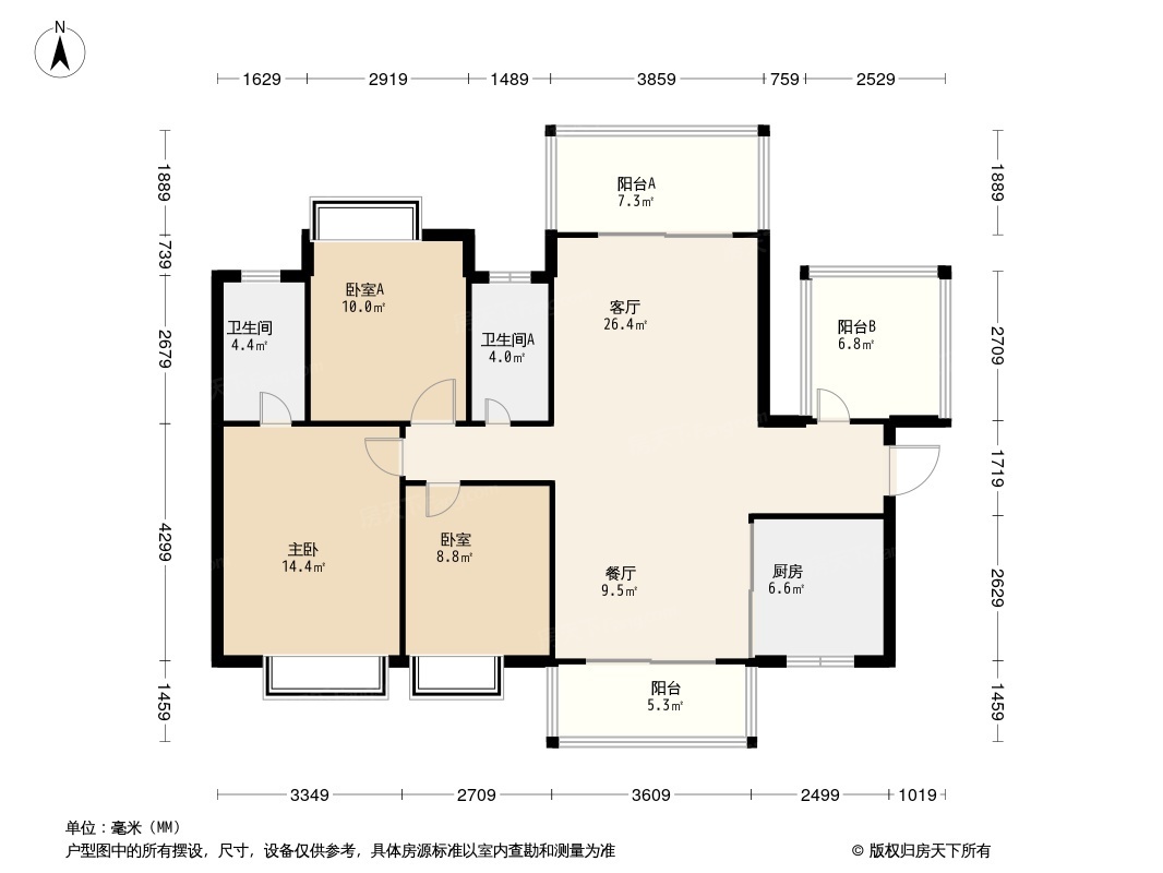 戶型舉例:龍光玖譽城3居室戶型圖(查 南寧空港