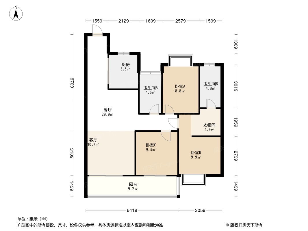 户型图:水沐雍荣府3居室户型图