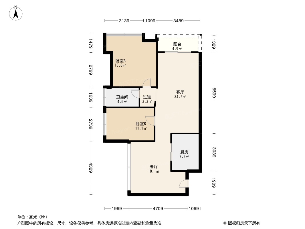 80平米户型图二室一厅图片