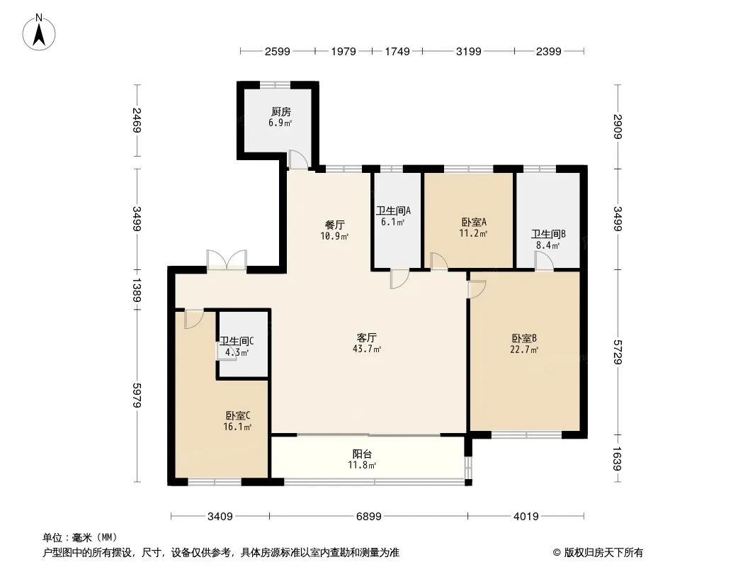 禹洲凤凰府户型类别:3居,4居户型面积:108.00平方米-206.