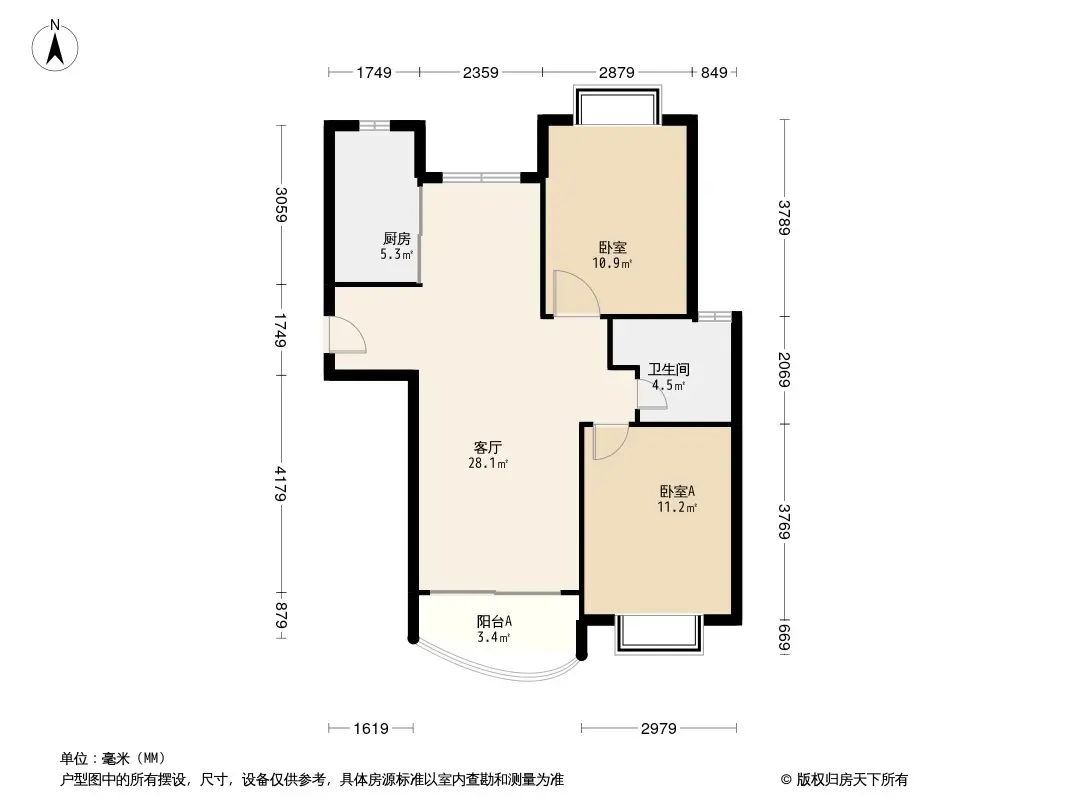 合景·汀澜海岸主力户型有2室2厅1卫1厨