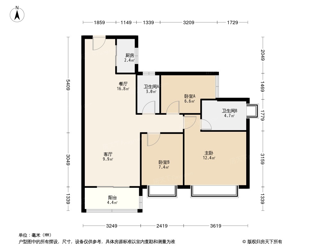 各个空间户型方正,后期空间利用率高;整个空间全明通透,采光良好,同时