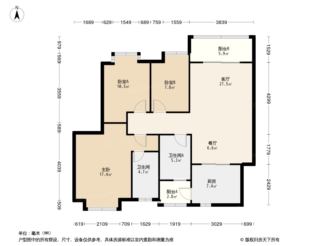 简单户型图带尺寸图片