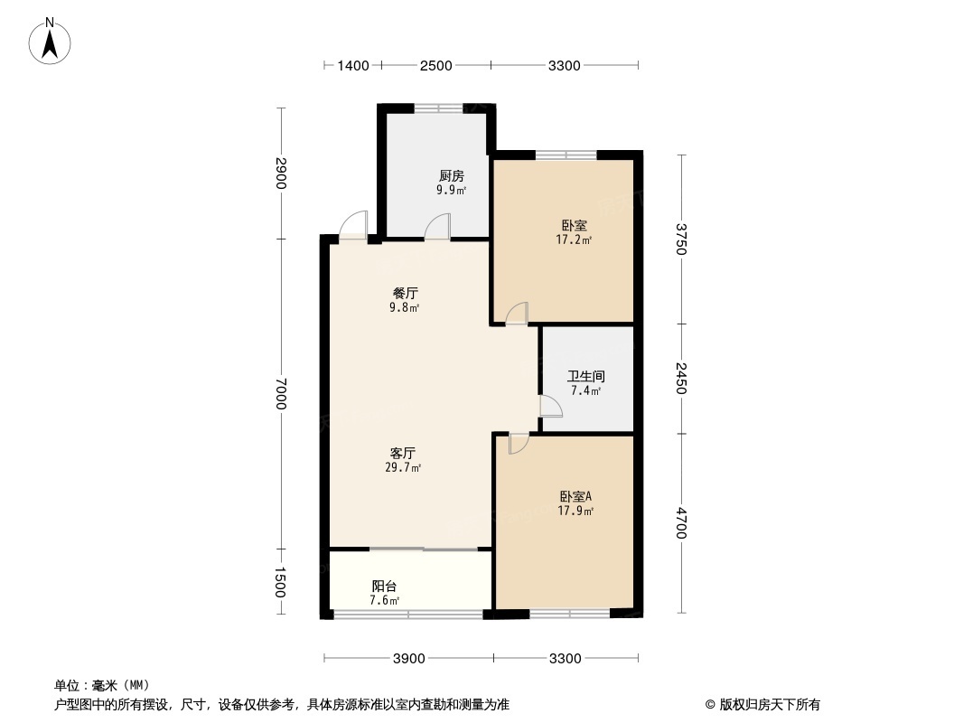 两室朝阳户型图图片