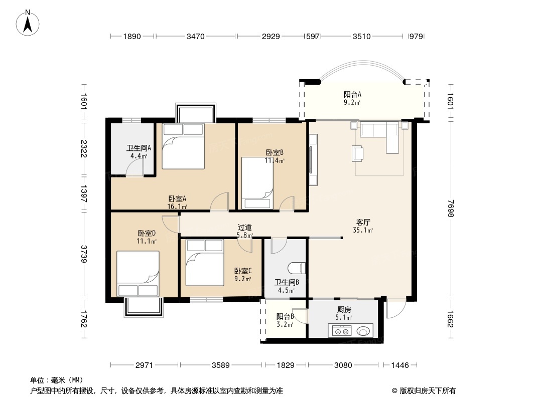 4室2厅1卫户型图片图片