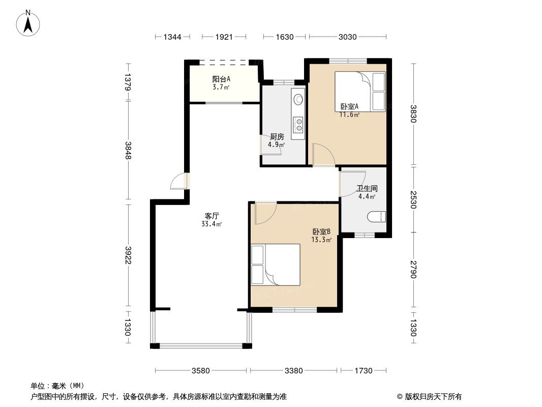 二房一厅户型图大全图片