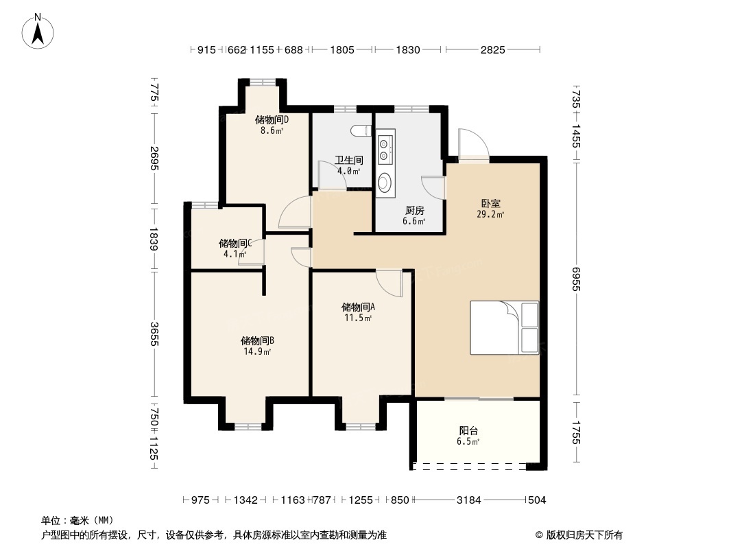 17%得房率85 4㎡套内面积÷120㎡建筑面积户型方正明卫明厨