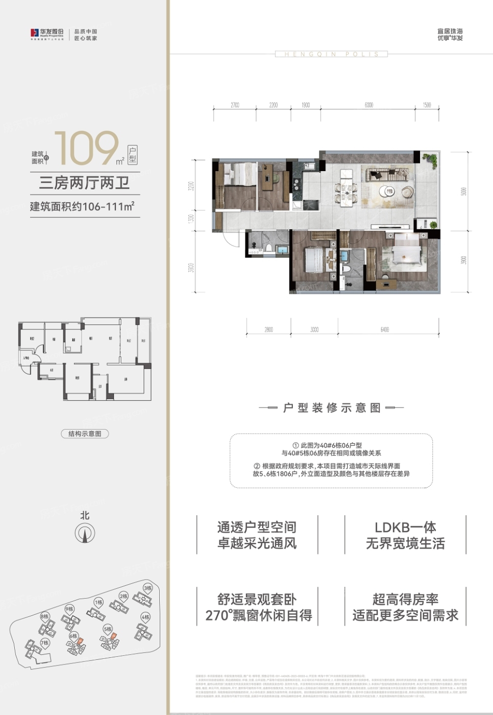 华发广场(ll期)横琴府3室2厅2卫1厨户型报告