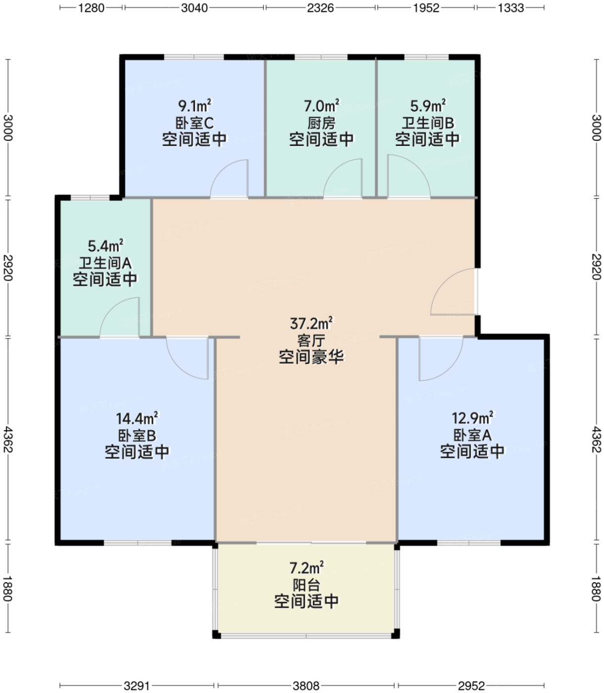 湖沁花园东区3室2厅2卫1厨户型报告