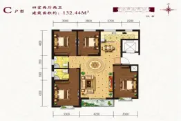 悦庭雅苑4室2厅2厨1卫建面132.44㎡