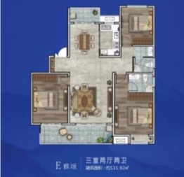 中蓝·香溪湾3室2厅1厨2卫建面131.32㎡