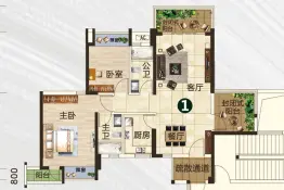 鼎湖山水名城2室2厅1厨2卫建面107.0㎡