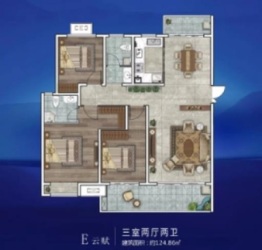 中蓝·香溪湾3室2厅1厨2卫建面124.86㎡