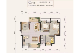 花海湾3室2厅1厨1卫建面92.00㎡