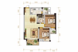 琪达·花园里2室2厅1厨1卫建面87.36㎡