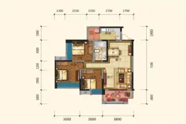 金雁·欧城联邦3室2厅1厨1卫建面90.00㎡