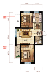 华沃·滨河湾2室2厅1厨1卫建面72.00㎡