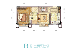 恒大湖山半岛1室2厅1厨1卫建面55.00㎡