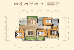 梧州彰泰滨江学府4室2厅1厨2卫建面122.00㎡