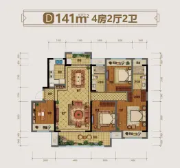 吾悦和府4室2厅1厨2卫建面141.0㎡