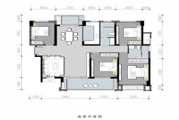 港龙城二期4室2厅1厨2卫建面126.00㎡