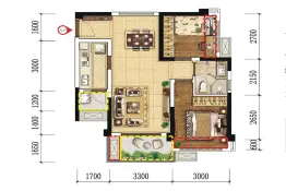 明信城2室2厅1厨1卫建面67.00㎡