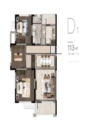 月伴湾3室2厅1厨1卫建面113.0㎡