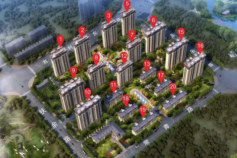 胜东花园鸟瞰图拖动图片可以查看其它楼栋信息